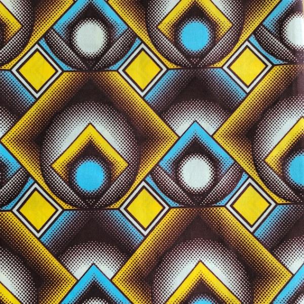 YELLOW BLUE GEOMETRY Afrikanischer Wax Print Stoff